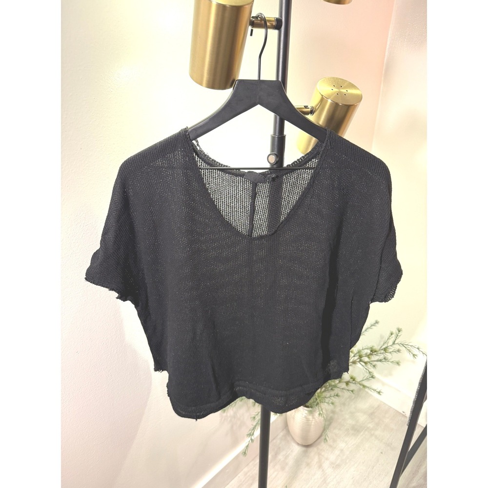 Out From Under sheer black summer sweater short sleeve vneck SM EUC knit comfort